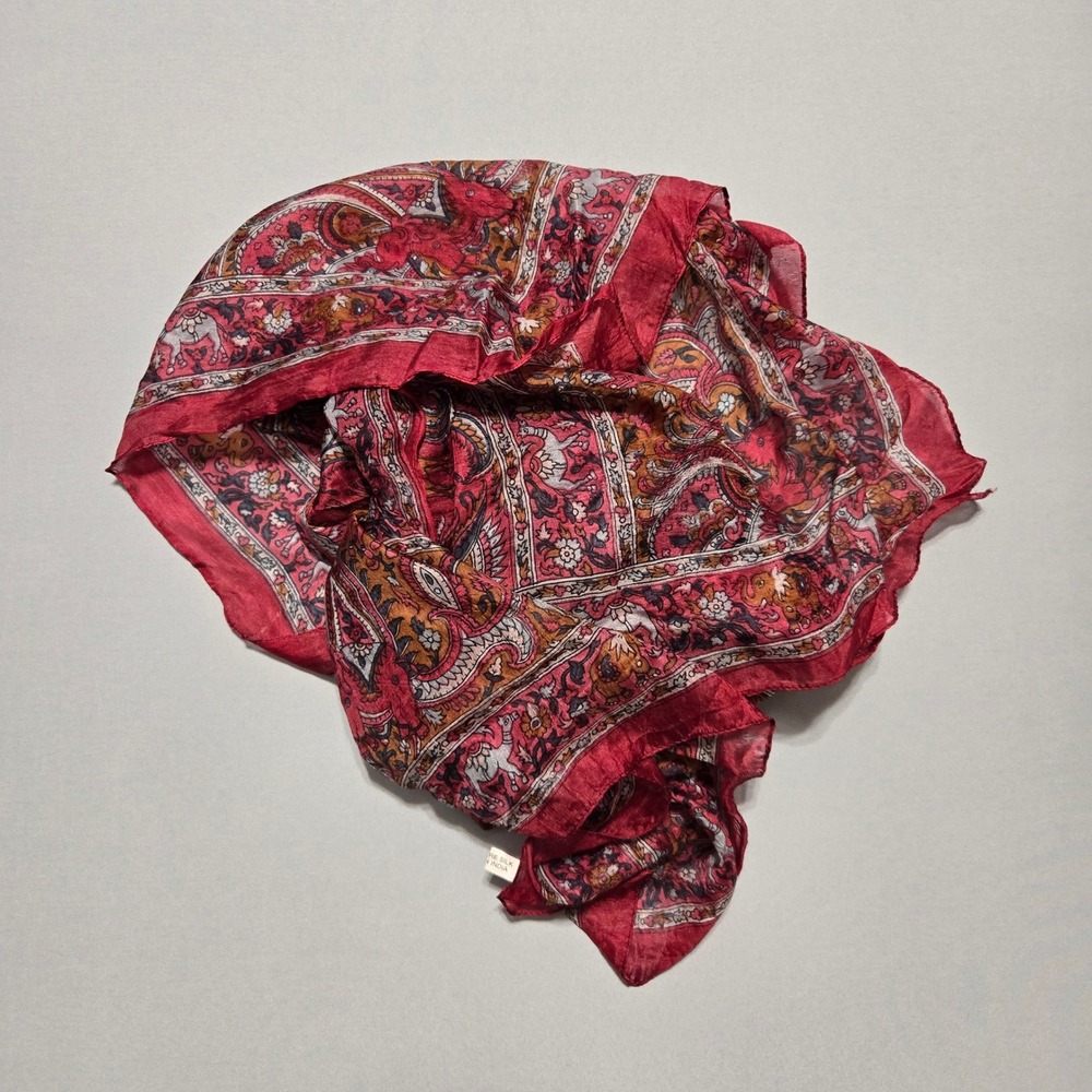 Paisley Pure Silk Oblong Scarf Womens Red Multi 19x68 India